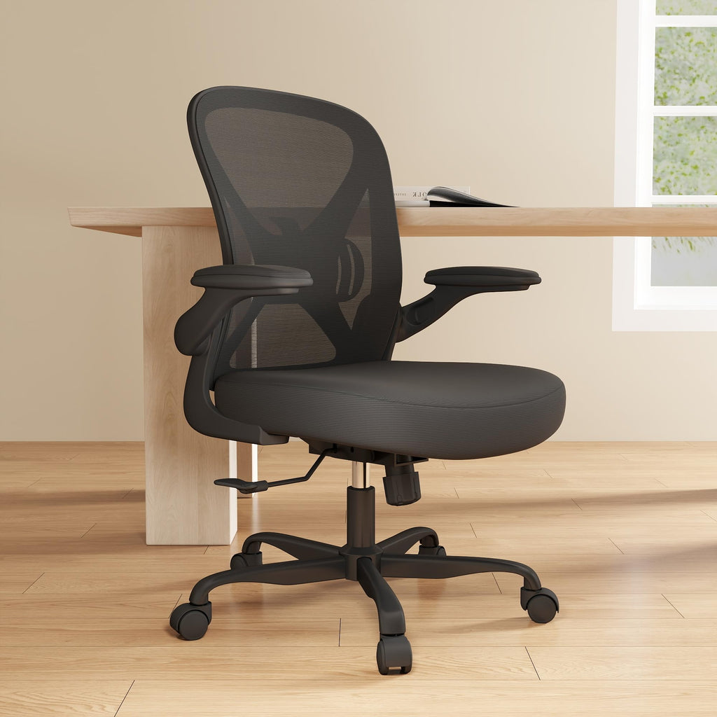 Ergonomic Office Chair Set of 10, Mesh Fabric Home Office Chairs with Adjustable Lumbar Support, 360° Swivel, and Flip-Up Armrests, Black