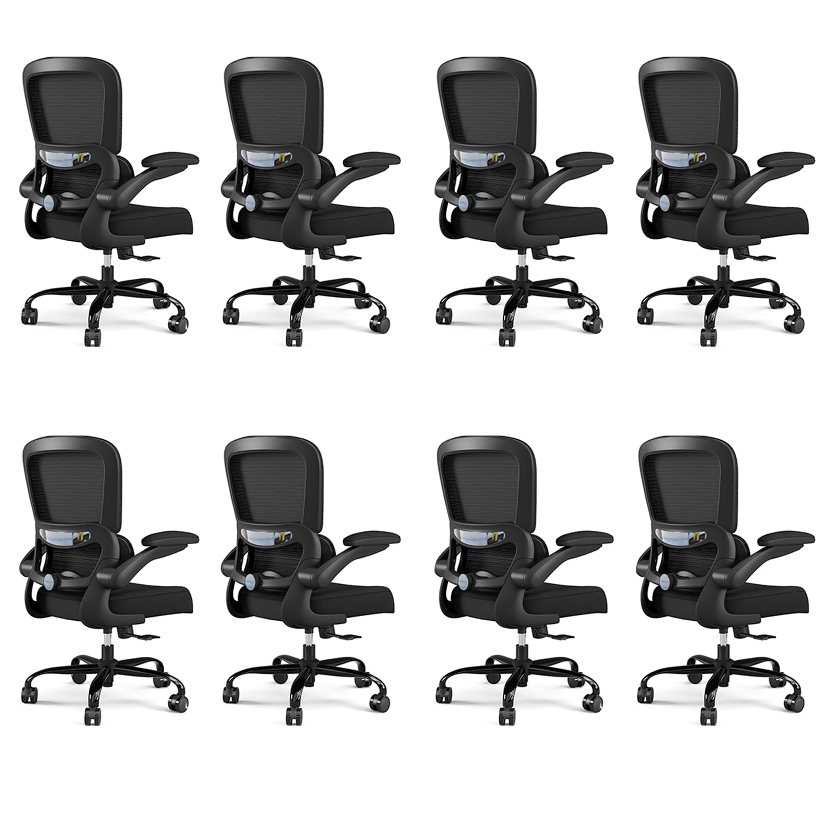 Pack of 8, Office Chair - Ergonomic Desk Chair with Adjustable Lumbar Support, Mesh Computer Chair, Executive Chairs for Home Office Comfortable Lumbar Support Black