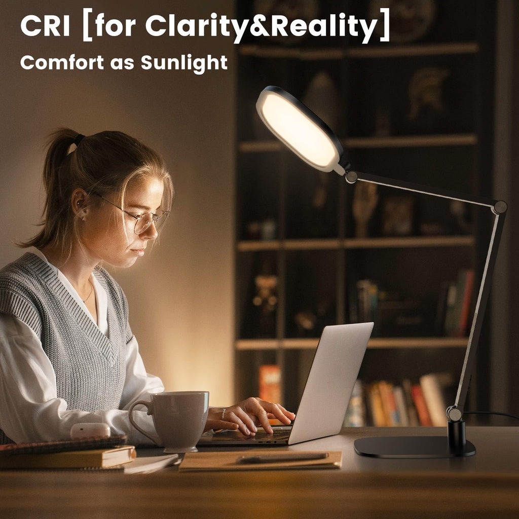 Desk Lamp for Office, 1200LM Computer Zoom Lighting with CRI >95, Memory & Timer Function, Dimmable Desktop Ring Light for Video Calls, Conference, Reading, Streaming, Podcasting, 3000K-6500K
