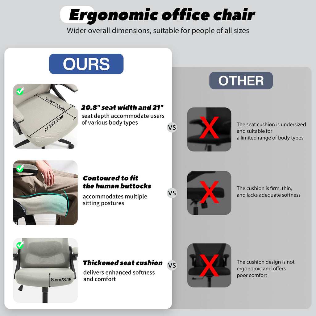 Ergonomic Office Chair, 400 LBS Computer Chairs with Adjustable Lumbar Support, Breathable Mesh Desk Chair Ergonomic with Thickened Cushion, Comfy Home Office Desk Chair (Dark Gray)