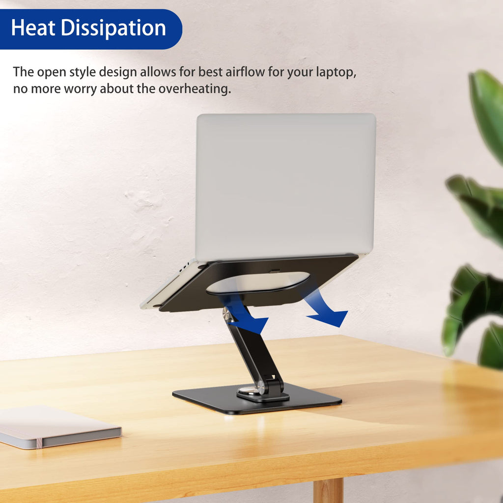 Laptop Stand with 360 Rotating Base, Ergonomic Adjustable Notebook Riser, Foldable Computer Holder Compatible with 10-15.6" Laptops (Black)