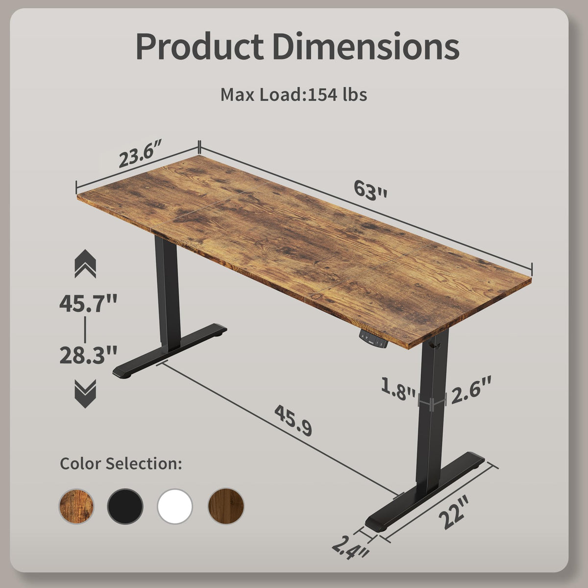 63*24 Inch Height Adjustable Electric Standing Desk, Rustic Brown