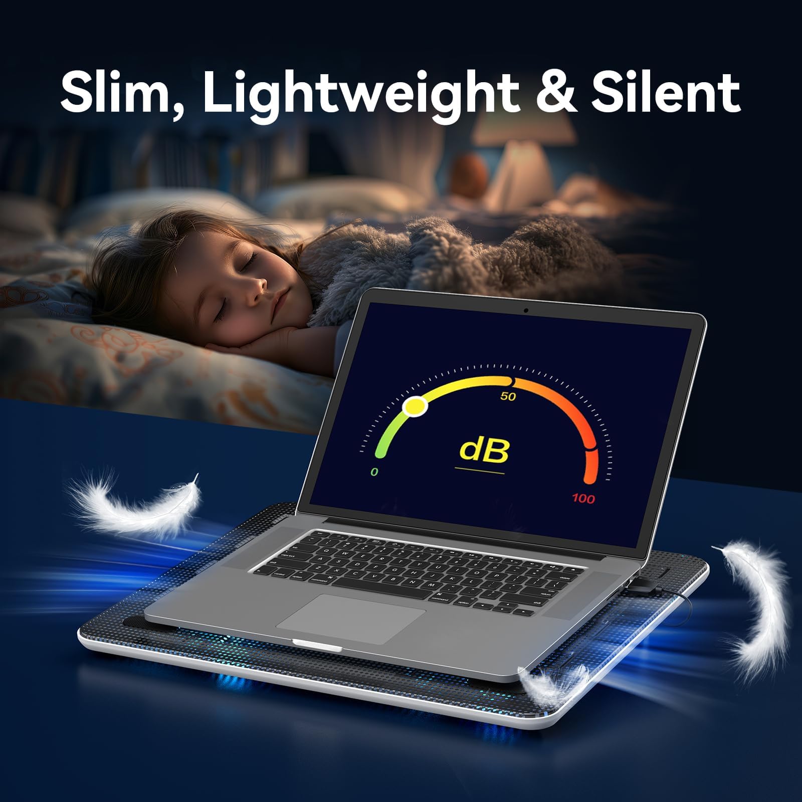 Laptop Cooling Pad, Portable Slim Quiet USB Powered Laptop Notebook Cooler Cooling Pad Stand Chill Mat with 3 Blue LED Fans, Fits 12-17 Inches (White)