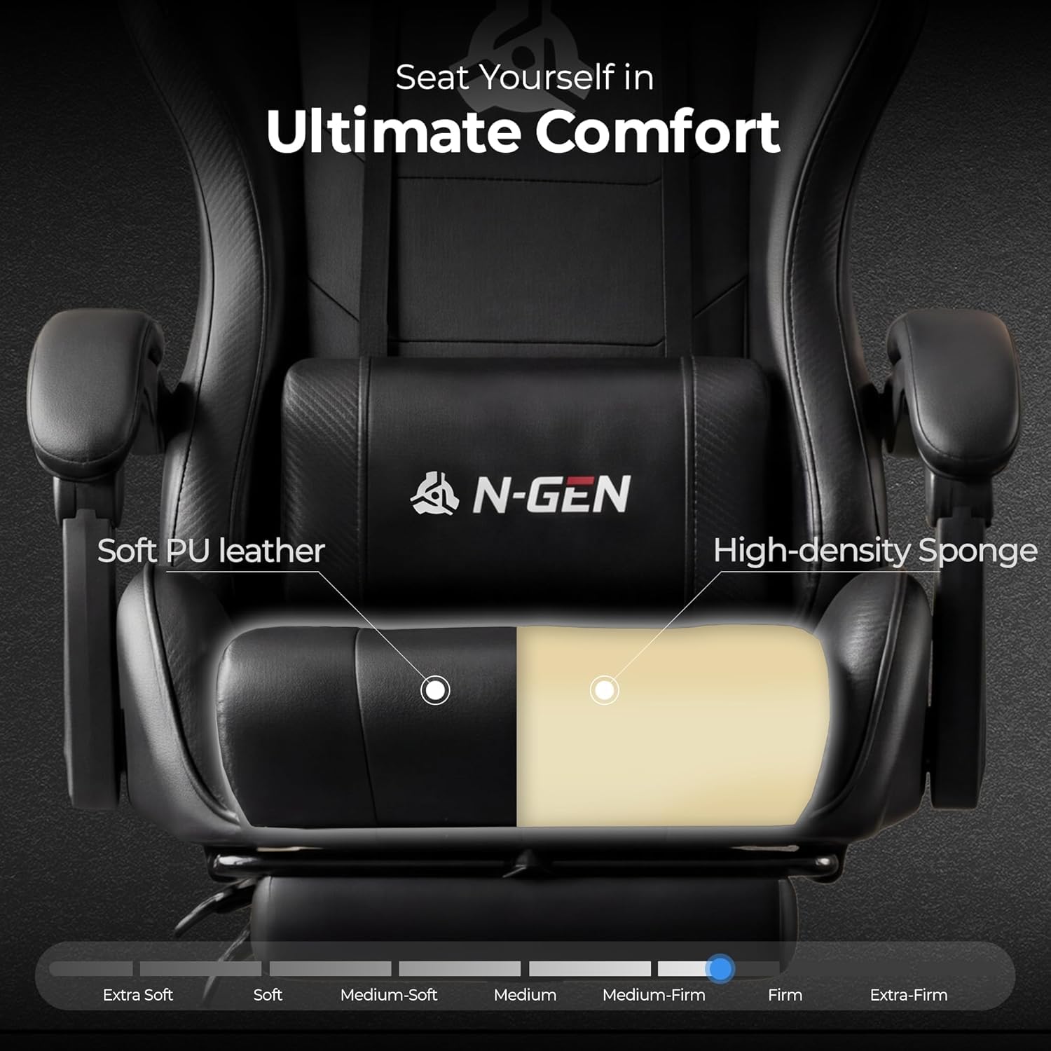 Gaming Chair with Footrest Lumbar Support for Home Office High Back Recliner Height Adjustable Ergonomic Comfy Leather Computer Desk Chair (Black)
