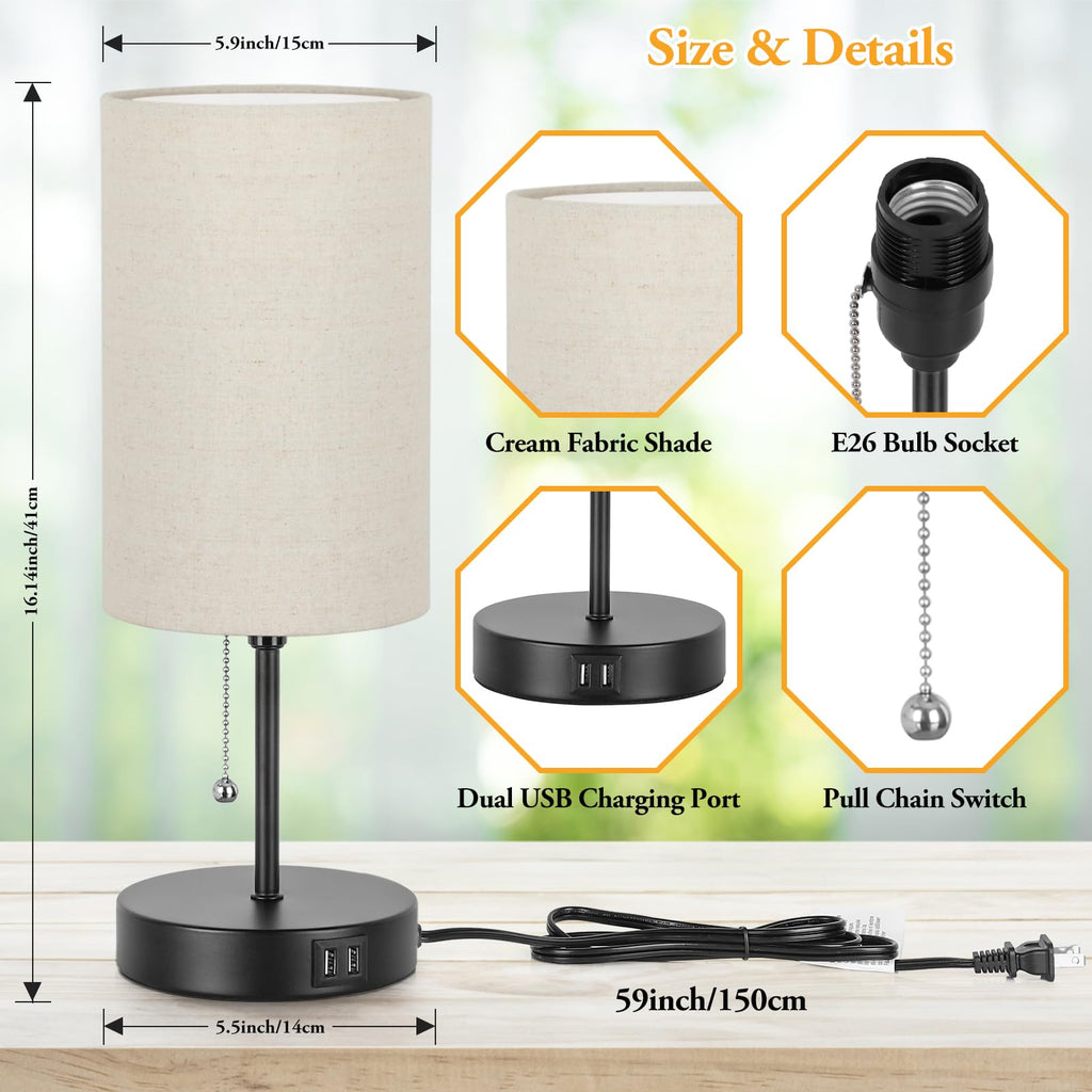 2 Sets Table Lamps with 2 USB, Minimalist Beside Lamps for Bedroom