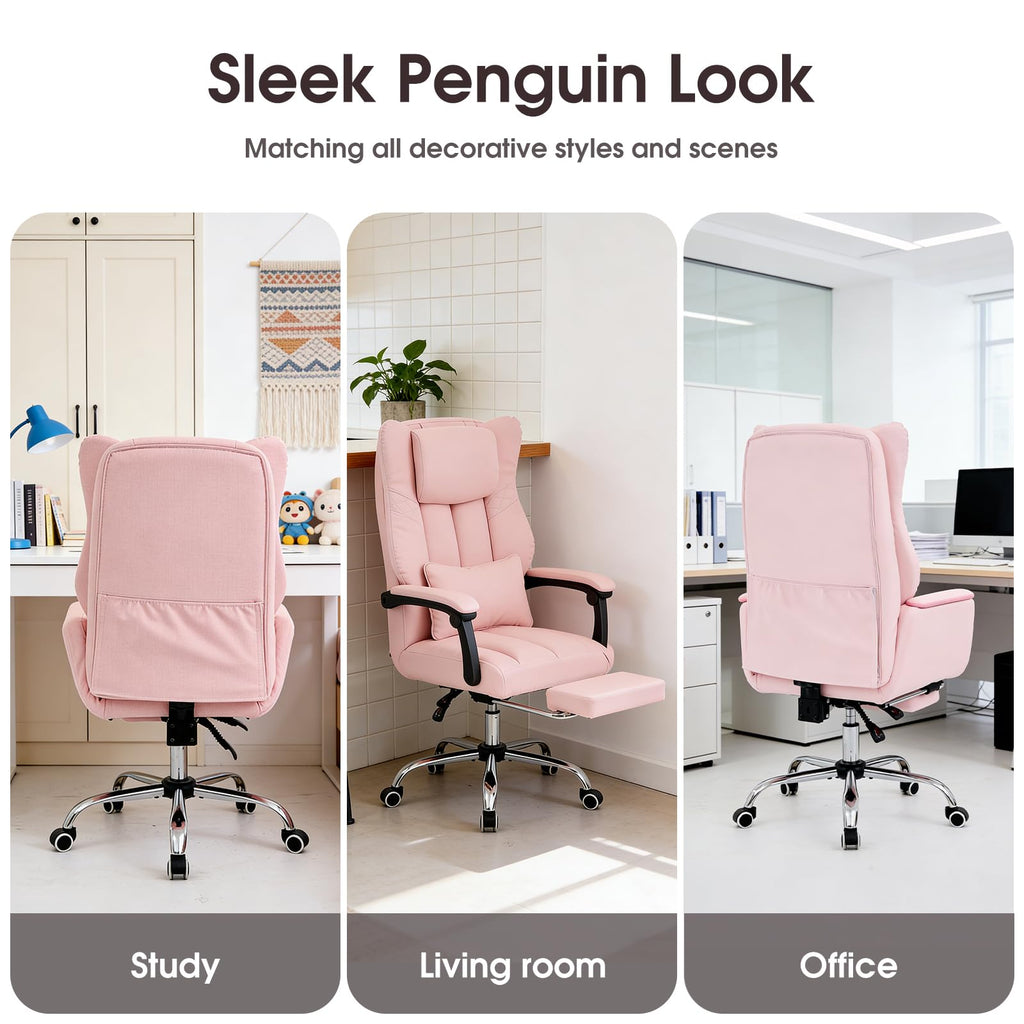 Criss Cross High Back Office Chair with Foot Rest, Ergonomic Cross Legged Desk Chair with Resivable Armrest, Comfortable Reclining 155°Swivel Chair for Home Office, Computer and Entertainment,(Pink)