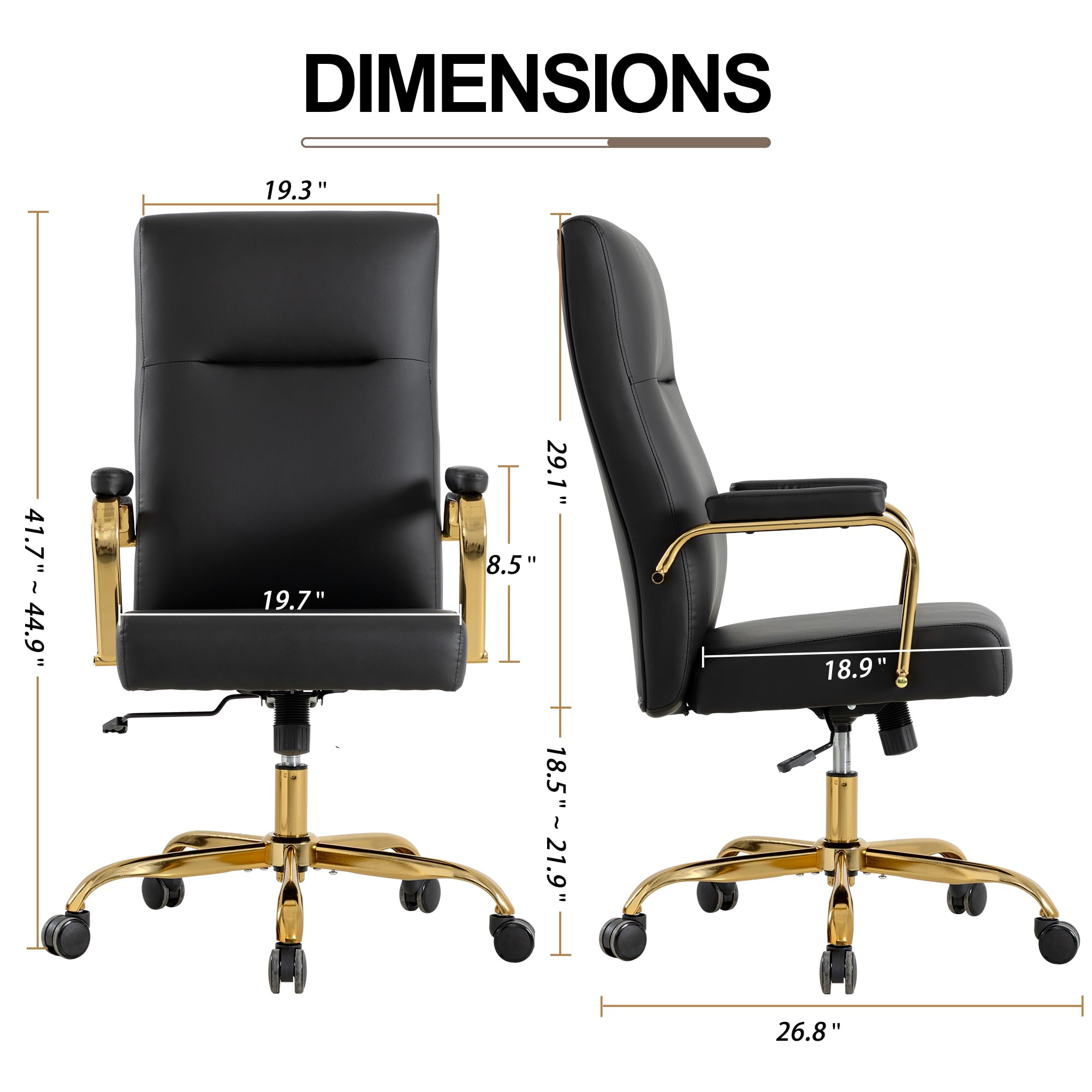 Black and Gold Office Desk Chair,Leather Conference Room Chairs with Wheels,Modern High Back Executive Office Chair with Memory Foam,Ergonomic Swivel Computer Chair for Home Office