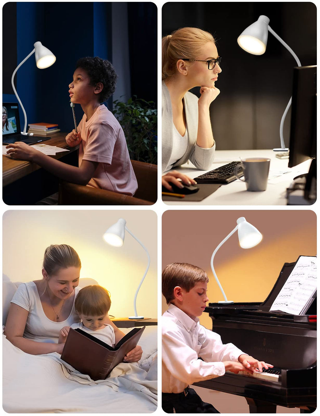Clamp Lamp 5 Color Modes 10 Brightness Dimmer Bedside Lamp, White