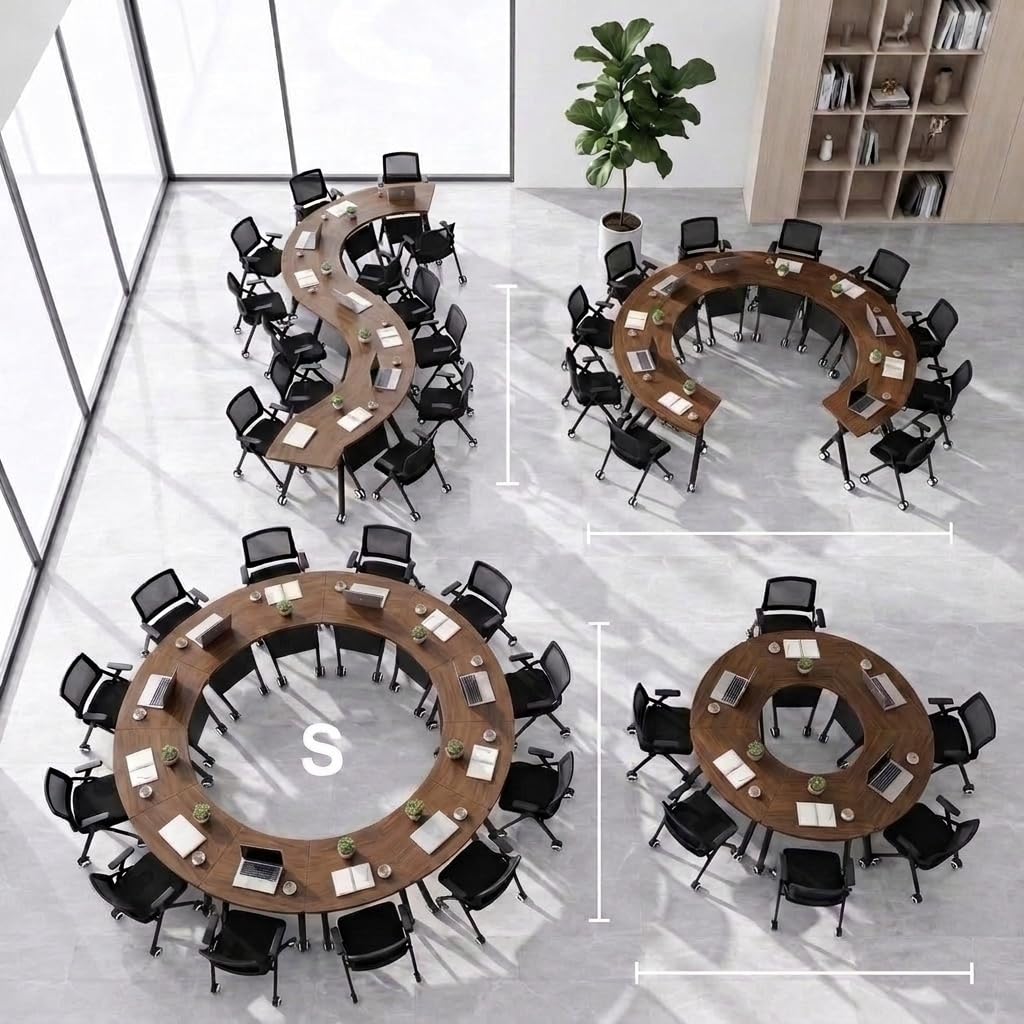 Folding Round Conference Table with Wheels, Flip Top Training Desk, 360° Lockable Casters, Stackable Nesting Mobile Seminar Table for Office Classroom,Walnut,40in,2