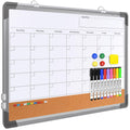 Monthly Calendar Whiteboard for Wall, 24x18 Inches Dry Erase Board with Cork Board Combo, Magnetic White Board, Double-Sided Hanging Portable Board for Office School Home Kitchen Planner Memo