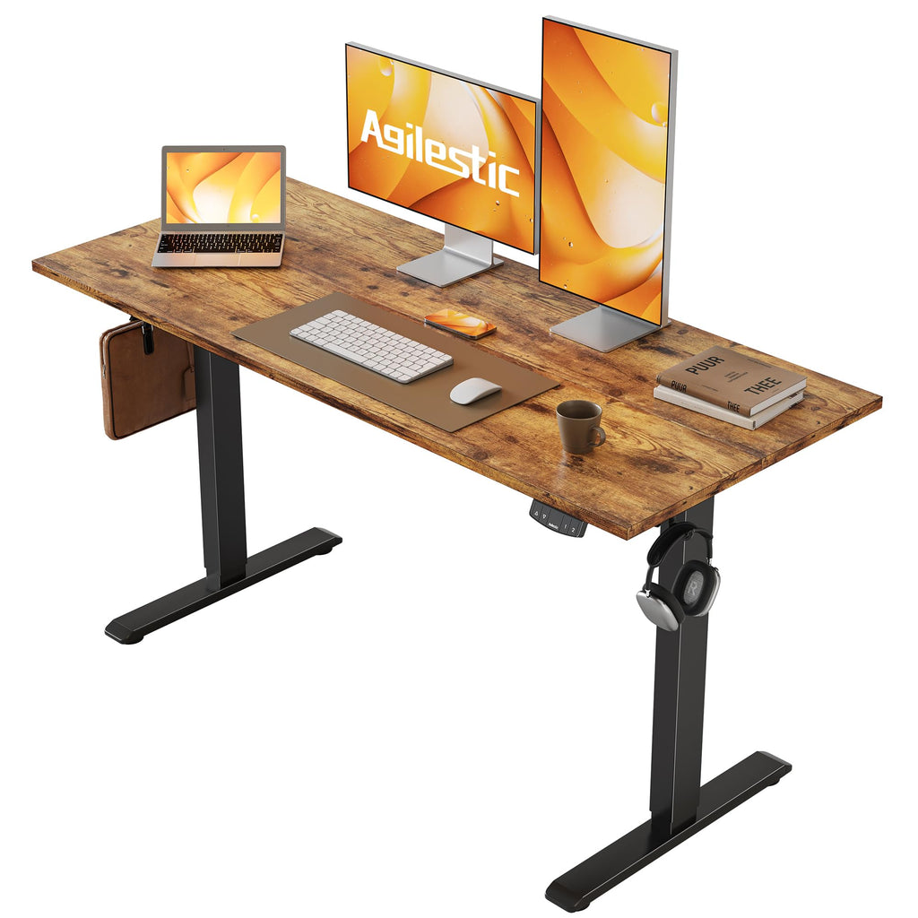 Electric Standing Desk, 48 x 24 Inches Height Adjustable Desk, Sit Stand up for Work Office Home, Ergonomic Rising Computer Table with Memory Preset, Rustic Brown