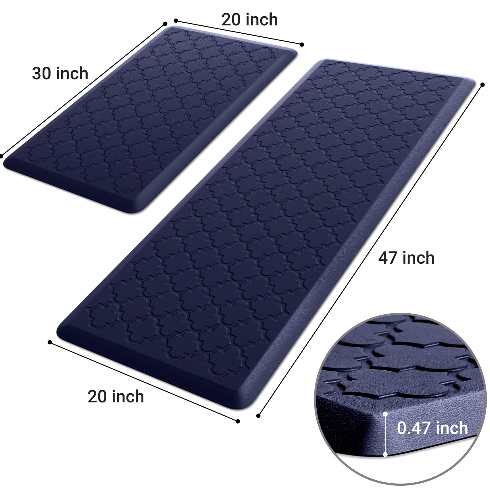 Mat [2 PCS] Cushioned Anti-Fatigue Floor Mat Water Resistant Non-Skid Kitchen Mats and Rugs Ergonomic Comfort Foam Kitchen Rugs Standing Mat for Floor Office Sink (Blue,20"x30"+20"x47")