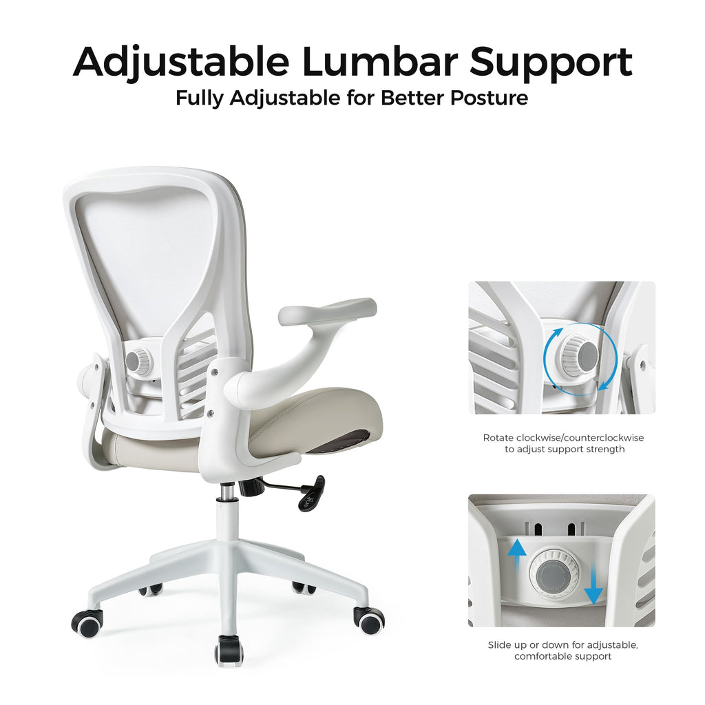 Executive Office Chair, Thick Padded PU Leather Desk Chair with Adjustable Lumbar Support and 3D Armrests, Easy-Clean for Home Office and Study Room(Pack of 1, Pale Gray)