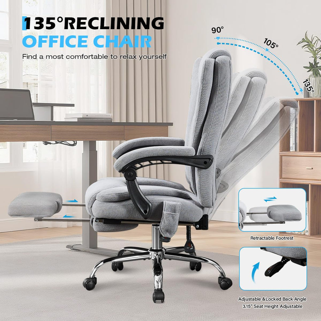 6 Points Vibration & Heat Massage Office Chair with Foot Rest,500lbs Big and Tall Office Chairs,Ergonomic Reclining Desk Chair for Home Office,Gaming