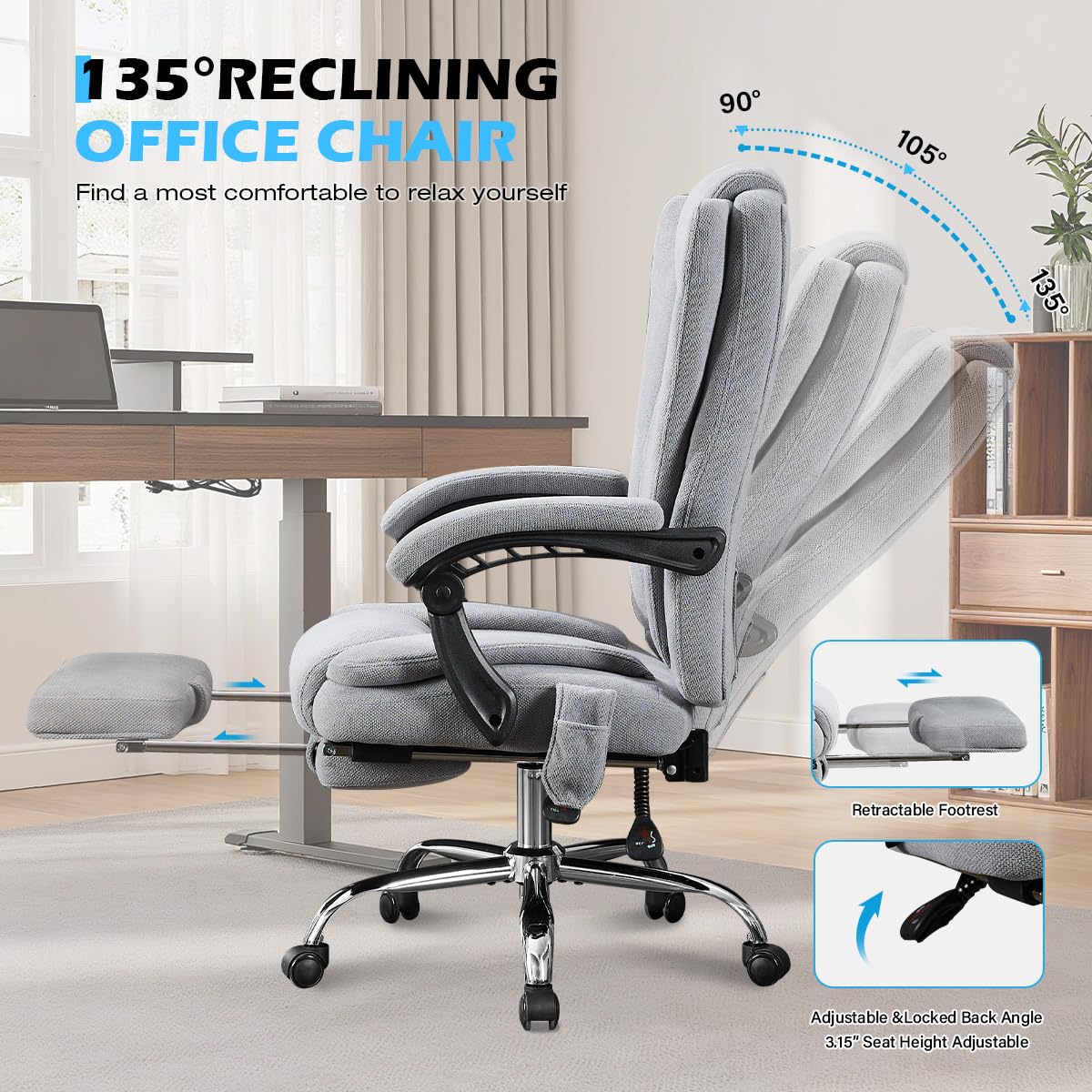 6 Points Vibration & Heat Massage Office Chair with Foot Rest,500lbs Big and Tall Office Chairs,Ergonomic Reclining Desk Chair for Home Office,Gaming
