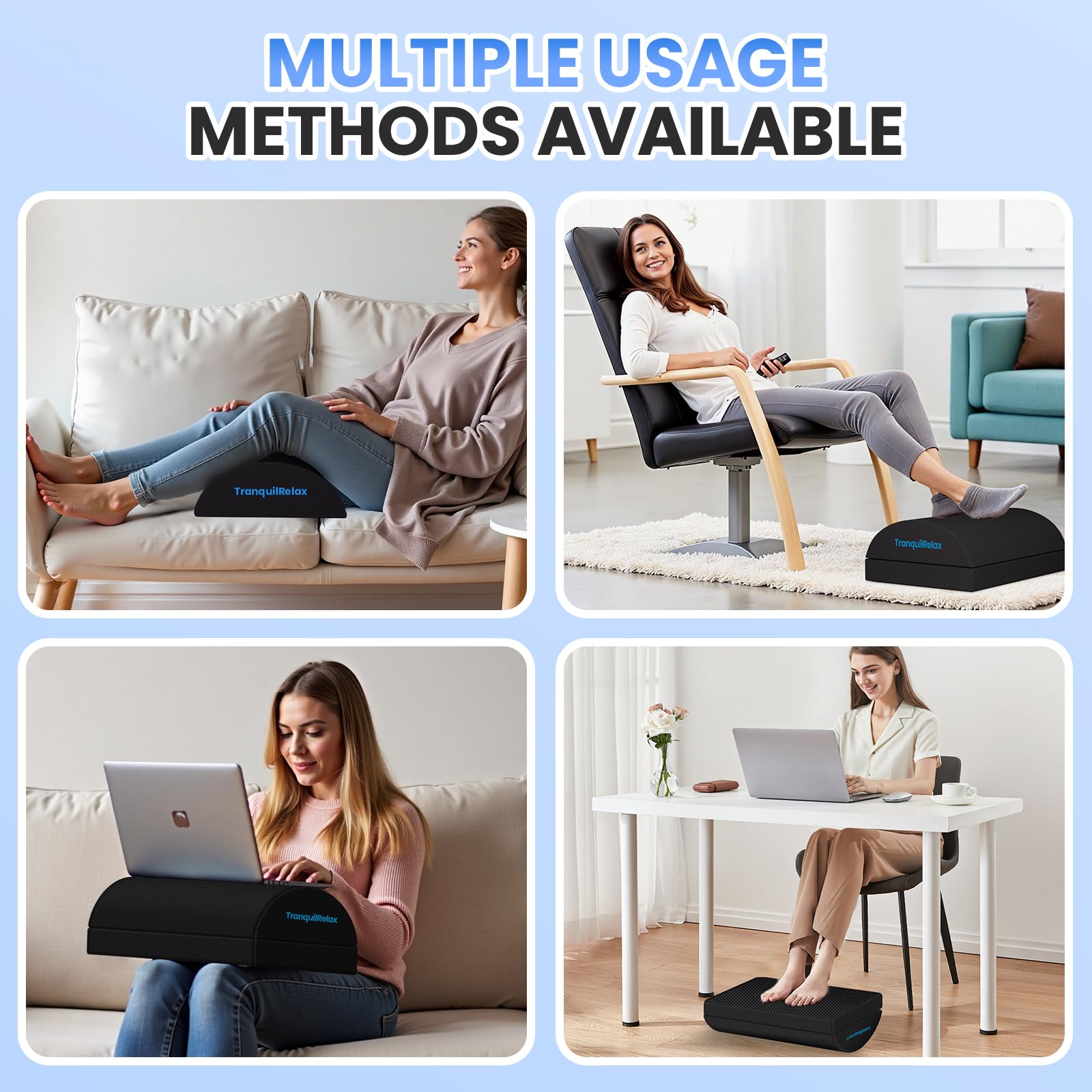 Foot Rest for Under Desk at Work, Gaming Accessories Foot Stool with 3 Adjustable Heights & Washable Cover, Comfortable Office Desk Accessories, Footrest for Office, Home and Car (Black)