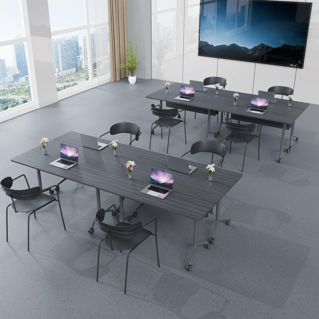 Folding Conference Table with Wheels, Flip-Top, 61in, 2 Pack, Ebony