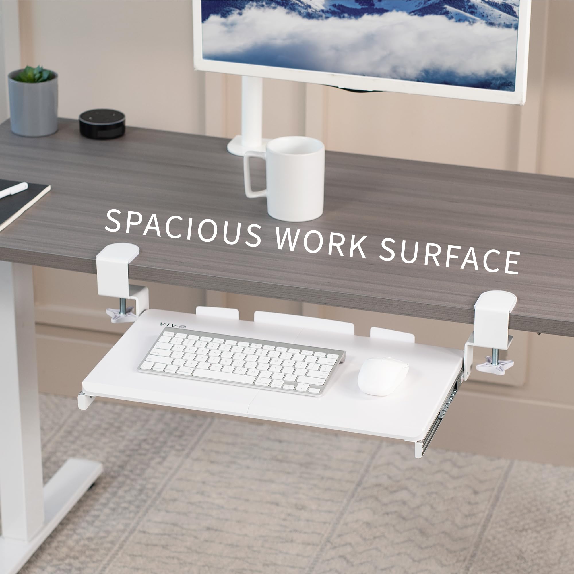 Small Keyboard Tray, Under Desk Pull Out with Extra Sturdy C Clamp Mount System, 20 (26 Including Clamps) x 11 inch Slide-Out Computer Platform Drawer, White