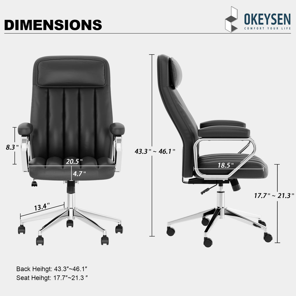 Executive Office Chair, Modern Leather Chair with Headrest & Lumbar Support, High Back Ergonomic Chair with Padded Armrests & Seat, Height Adjustable Swivel Rolling Chair for Home Office.