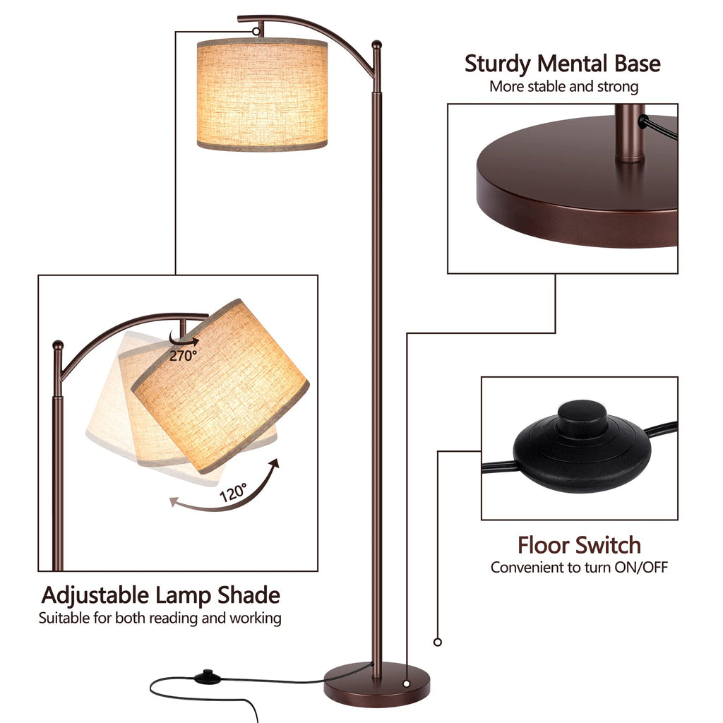 Floor Lamp for Living Room, LED Standing Lamp Tall Industrial Floor Lamp Reading for Bedroom, Office (9W LED Bulb, Beige Lampshade Included) -Oil-Rubbed Bronze