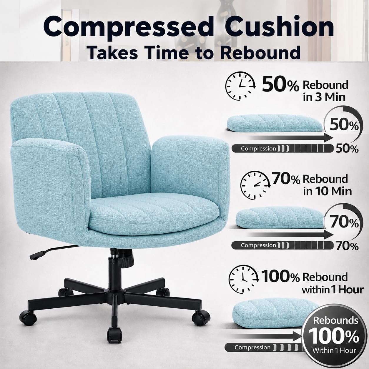 Criss Cross Office Chair with Wheels and Arms, Vanity Chair with Back, Comfy Swivel Cross Legged Office Chairs for Ultimate Comfort and Support, Unique Multifunctional Stylish Arms (Fabric Green)