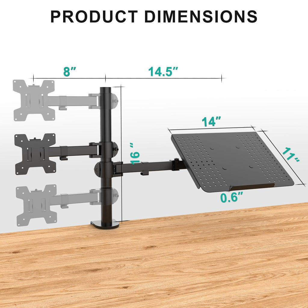 Dual Arm Laptop and Monitor Desk Mount for 17" Notebook and Up to 27" Screen, Fully Adjustable Monitor Arm with Laptop Tray, VESA 75x75 100x100, Holds up to 22 lbs, Black