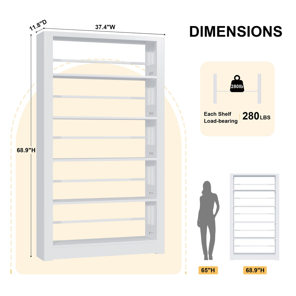 Metal White Bookshelf, 69" Tall Bookshelf with Adjustable Shelves, 5 Shelf Bookcase, Large Bookshelves and Bookcases, Book Shelf Organizer for Home Office, Library, Bedroom, Living Room