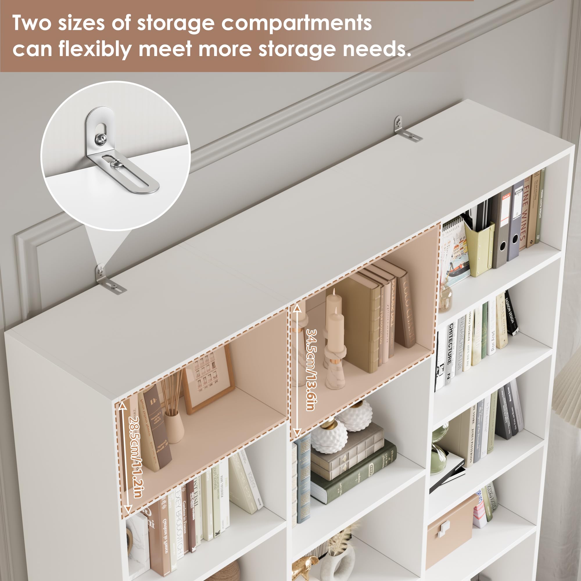 Triple Wide Bookshelf, Large Bookshelf with 17 Display Shelves