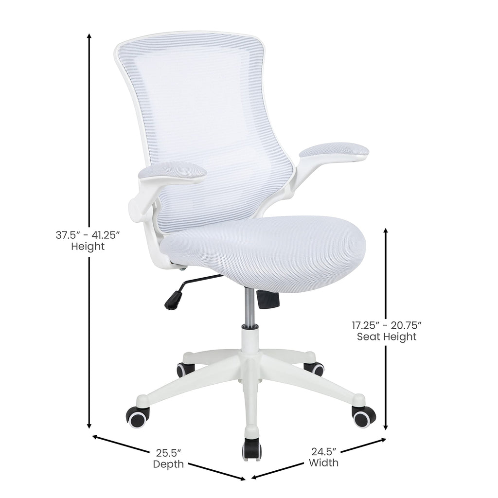 Mid-Back Swivel Office Chair with Adjustable Lumbar Support and Seat Height, Ergonomic Mesh Desk Chair with Flip-Up Armrests, White