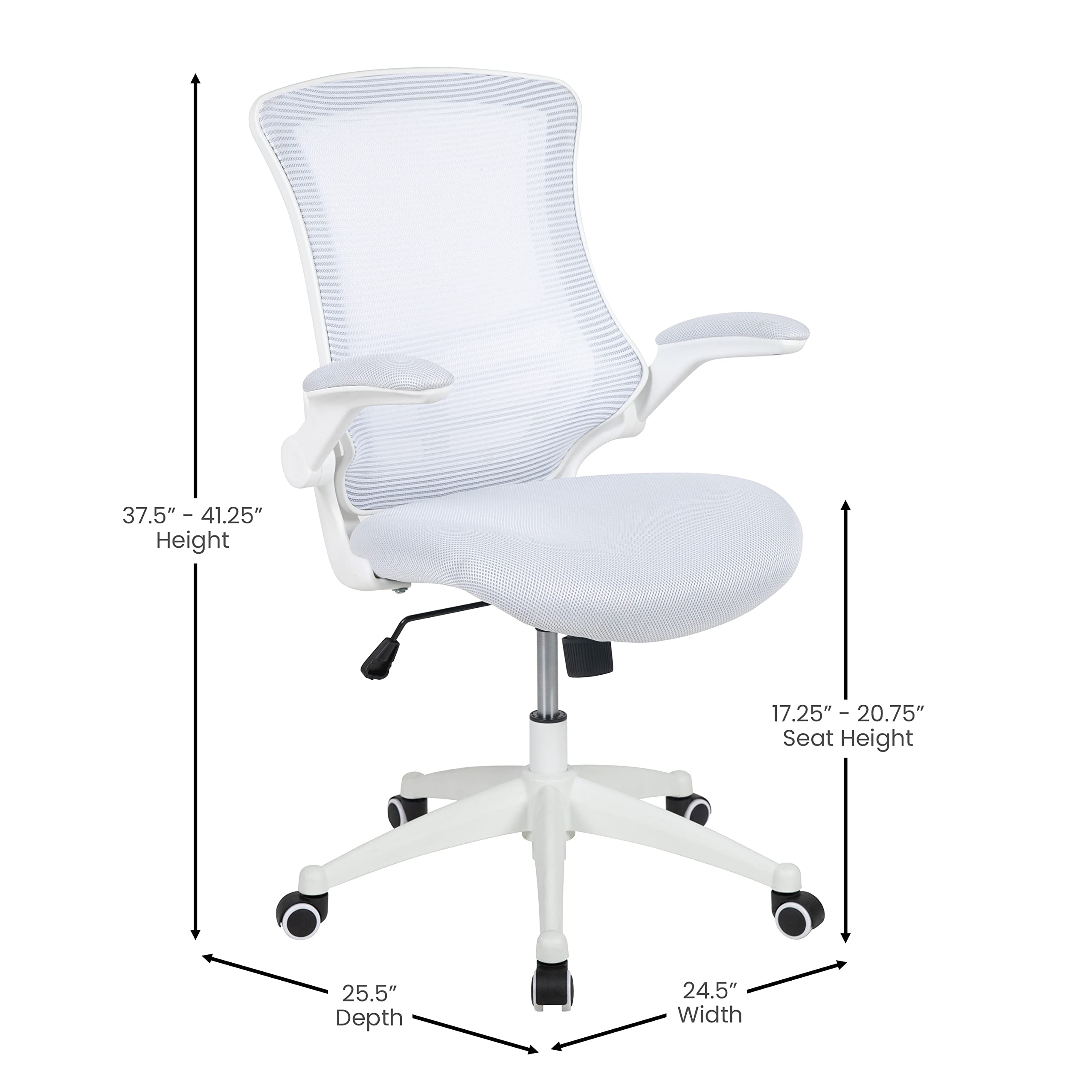Mid-Back Swivel Office Chair with Adjustable Lumbar Support and Seat Height, Ergonomic Mesh Desk Chair with Flip-Up Armrests, White