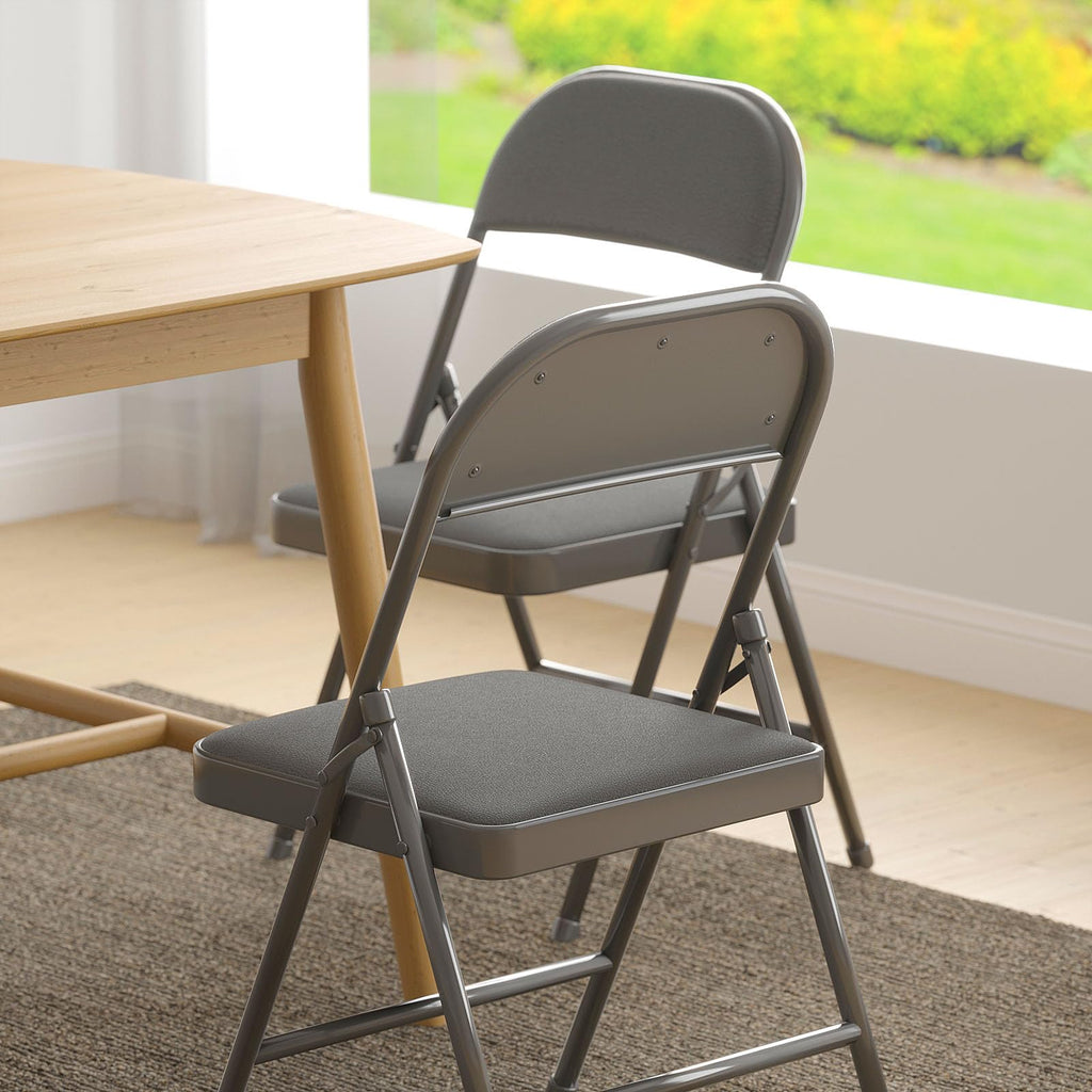 4 Pack Folding Chairs with Padded Vinyl Cushion Chairs with Comfortable Cushion and Durable Steel Frame for Home and Office, for Indoor and Outdoor Events (Grey Vinyl Padding 4 Pack)