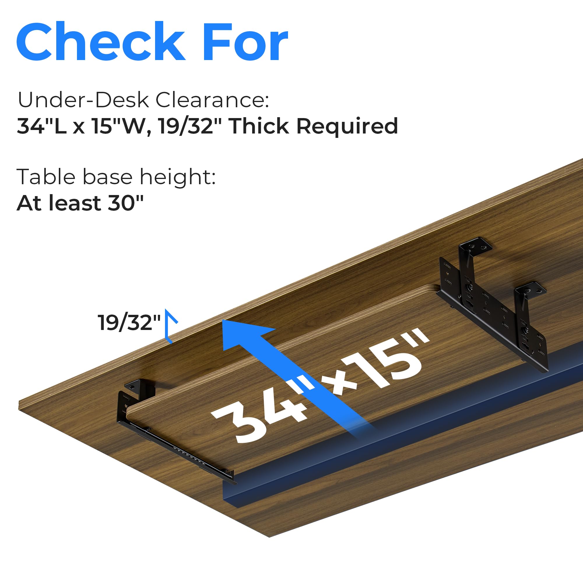 Adjustable Keyboard Tray Under Desk, 28x11 Inch Large Slide Out Keyboard & Mouse Platform Tray, Wooden Pull Out Computer Keyboard Drawer for Typing Home Office Desk, Walnut