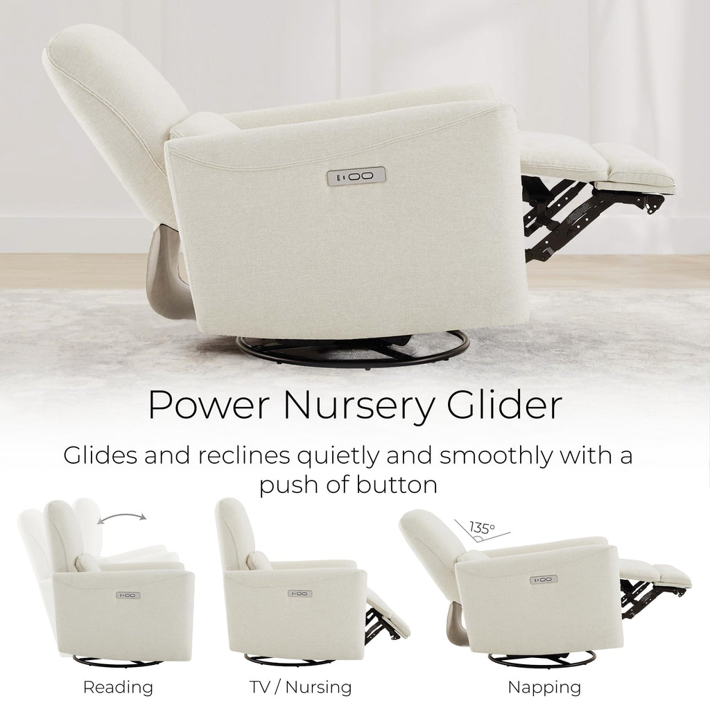 Power Recliner Chair Swivel Glider, FSC Certified Upholstered Living Room Nursery Reclining Sofa Chair with Lumbar Support, Linen