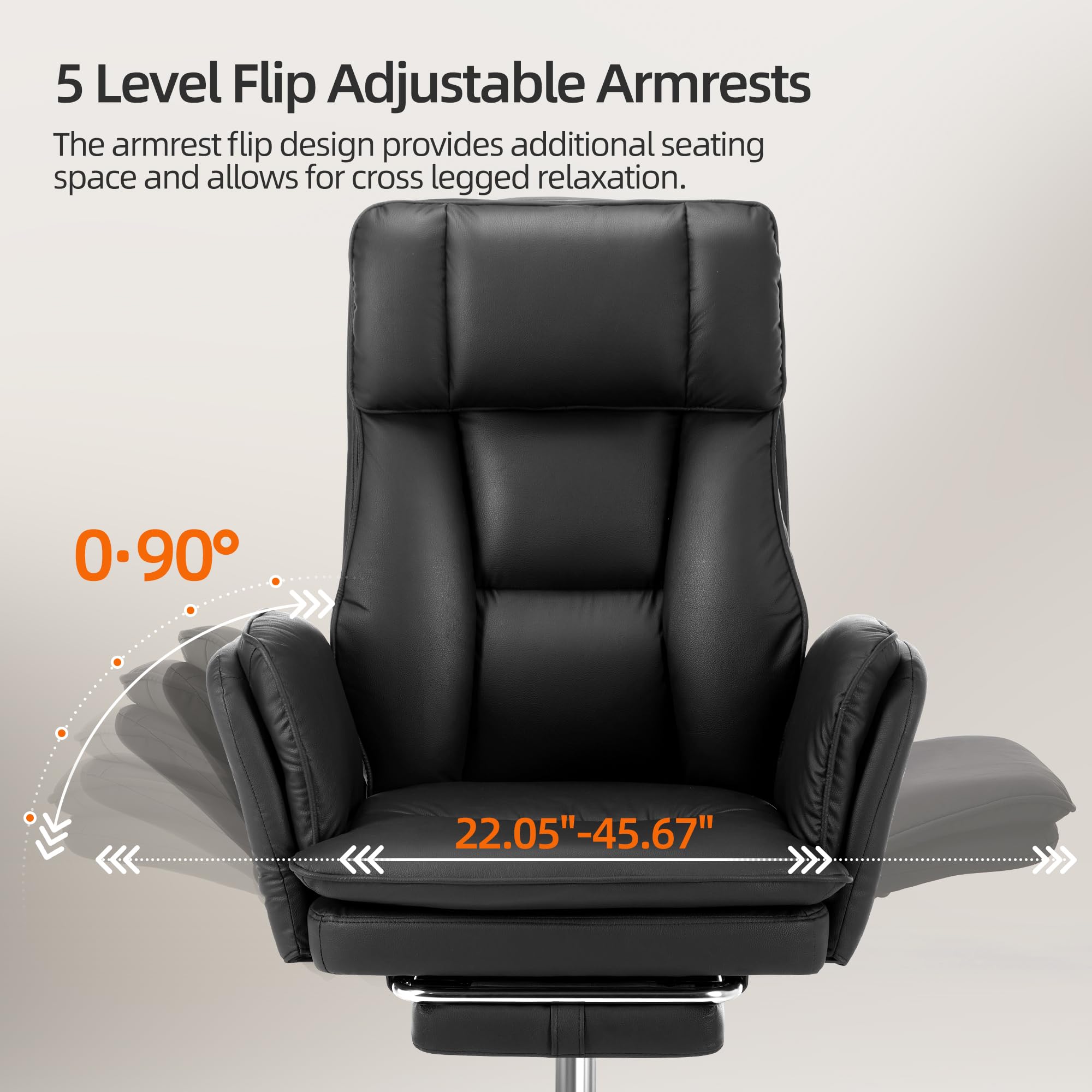 Criss Cross Office Desk Chair with Foot Rest and Flip Armrests for Pets Friendly & Extra Space, Comfortable Ergonomic Reclining Gaming Computer Chair with Lumbar Pillow(Faux Leather Black)