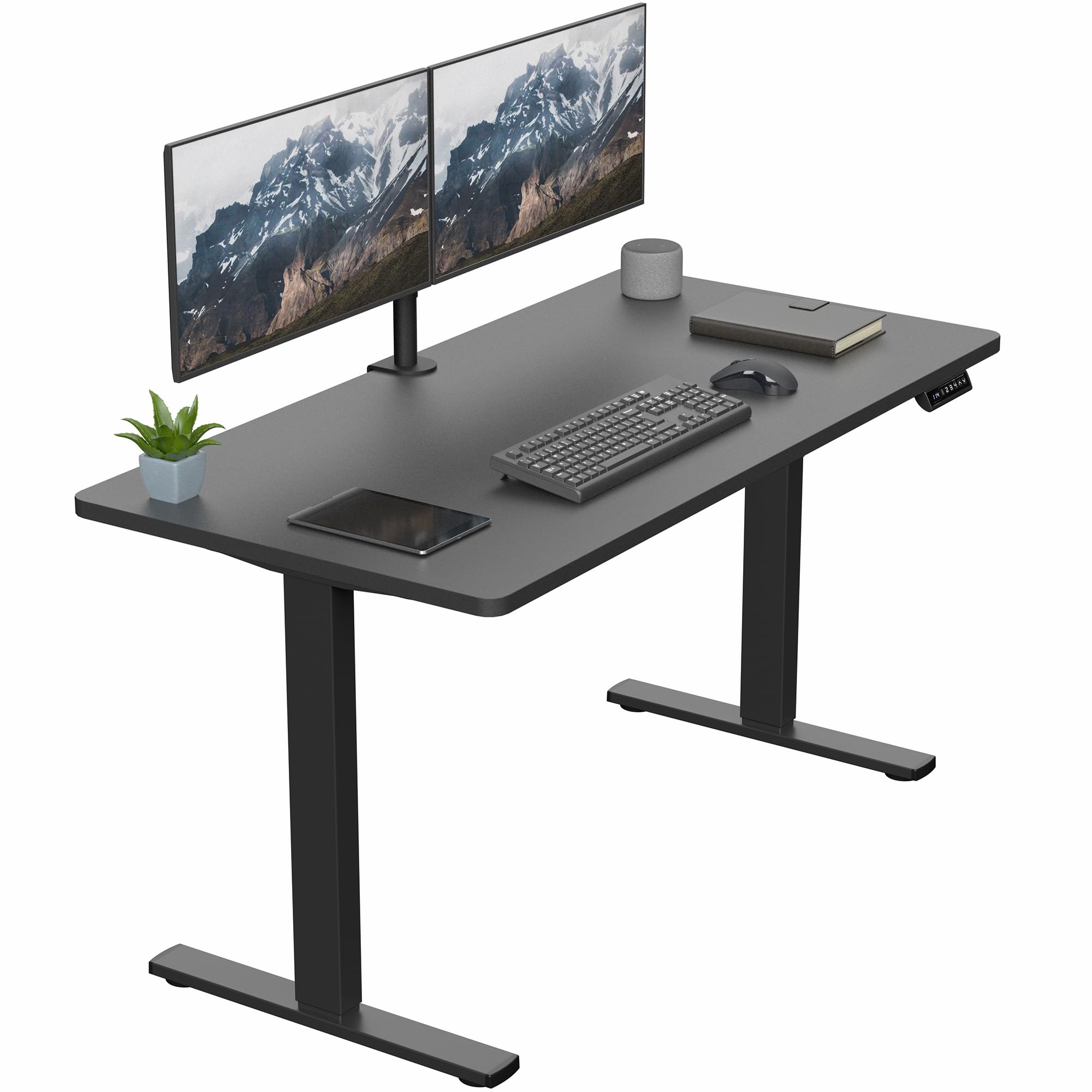 Electric 55 x 28 in Standing Desk, Memory Height Adjustment, 1B Series, Holds 220 lbs, One-Piece Black Top, Black Frame