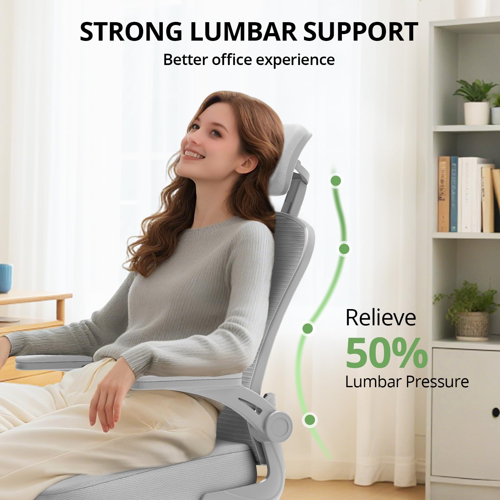 Office Chair Ergonomic Desk Chair, 330LBS Capacity, High Back Computer Design for Long Hours Comfort, Rolling Swivel Executive Task for Home Office with Flip-up Armrests（Grey）