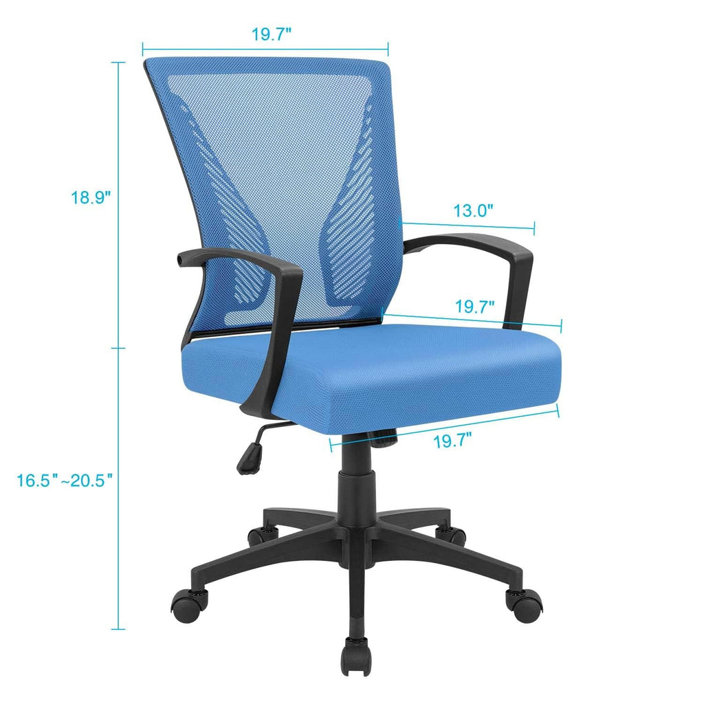 (2, Blue) Office Chair Ergonomic Computer Desk Mesh Chair Mid Back Swivel Lumbar Support with Armrest