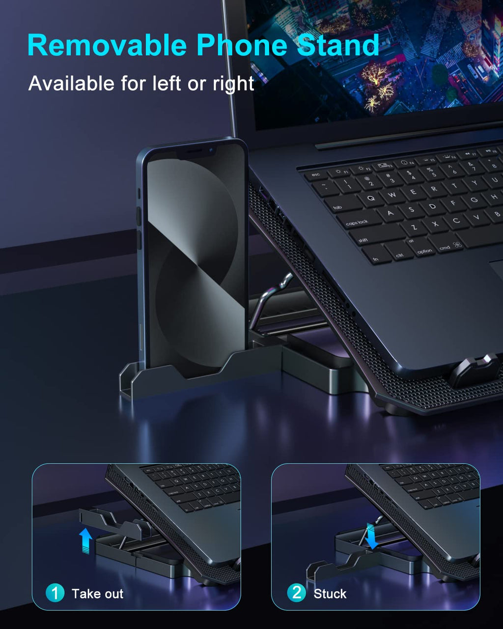Laptop Cooling Pad, Gaming Laptop Cooler 2 Fans for 10-15.6 Inch Laptops, 5 Height Stands, 2 USB Ports (S039)