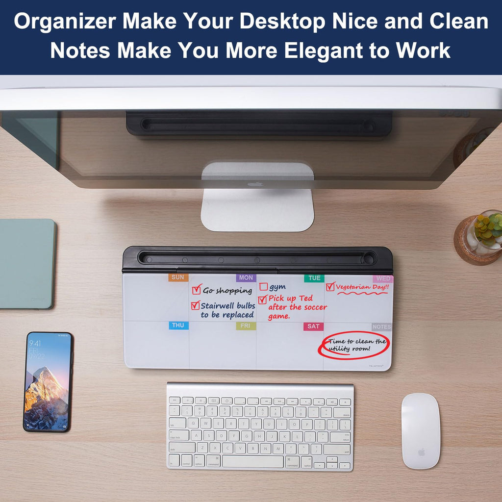 Whiteboard Weekly Dry-Erase-Board - Desktop White Board Calendar Desk Organizers with Accessories Computer Keyboard Stand with Drawer, for Office, Home, School Supplies - Black Calendar