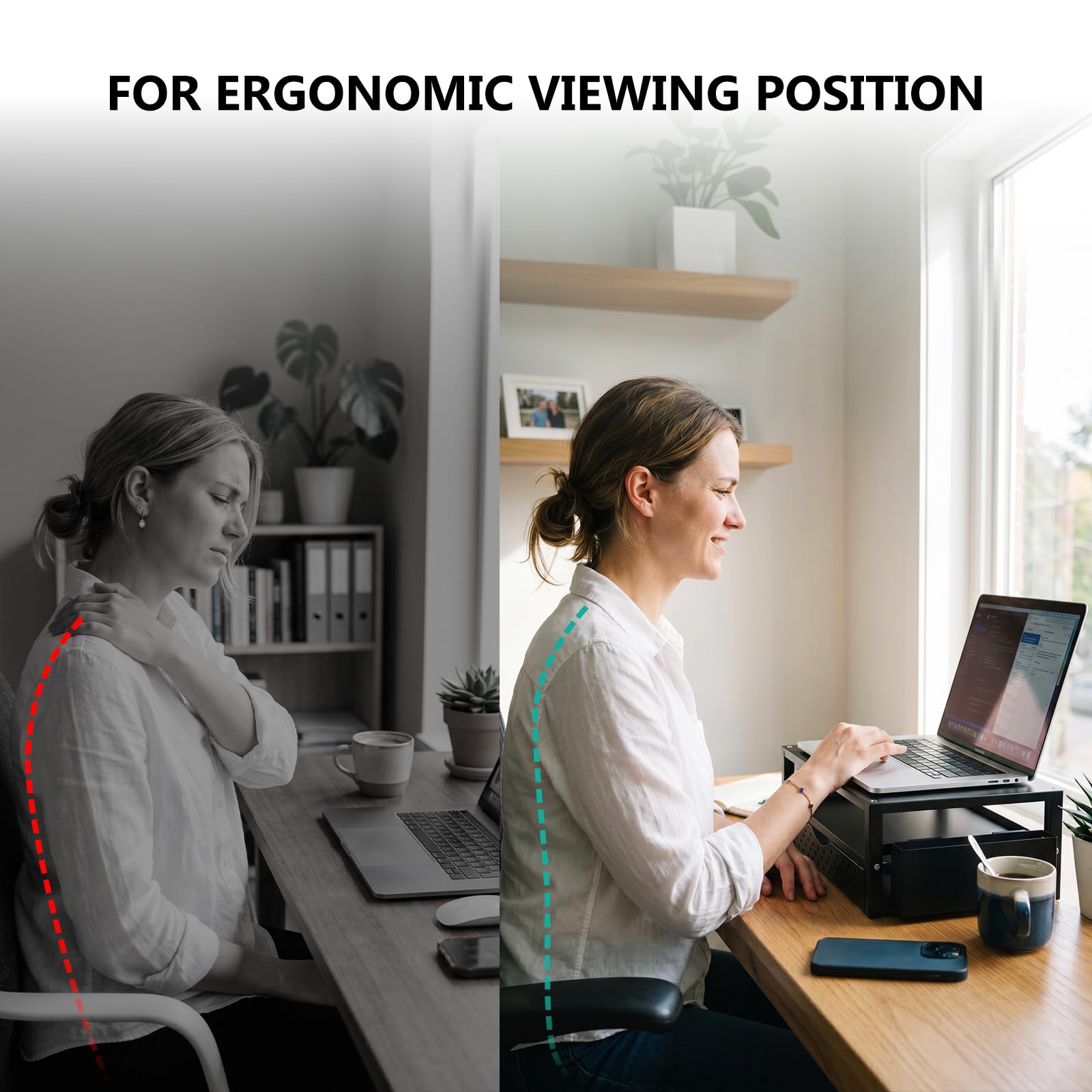 Monitor Stand Riser with Drawer and 2 Pen Holders, Desk Organizers and Accessories for Computer, Printer, Laptop Stand for Home Office Supplies, (PTT004-B), 1 Pack, Black