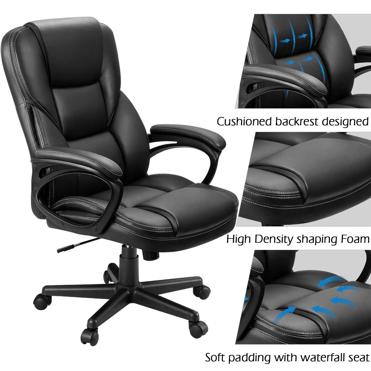 Office Executive Chair High Back Adjustable Managerial Home Desk Chair, Swivel Computer PU Leather Chair with Lumbar Support