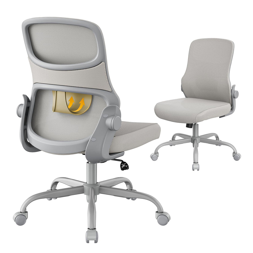 Office Chair, Mesh Ergonomic Desk Chairs, Lumbar Support, Adjustable Height, Armless, Swivel Function and Smooth-Rolling Wheels for Home, Office and Gaming (Gray)
