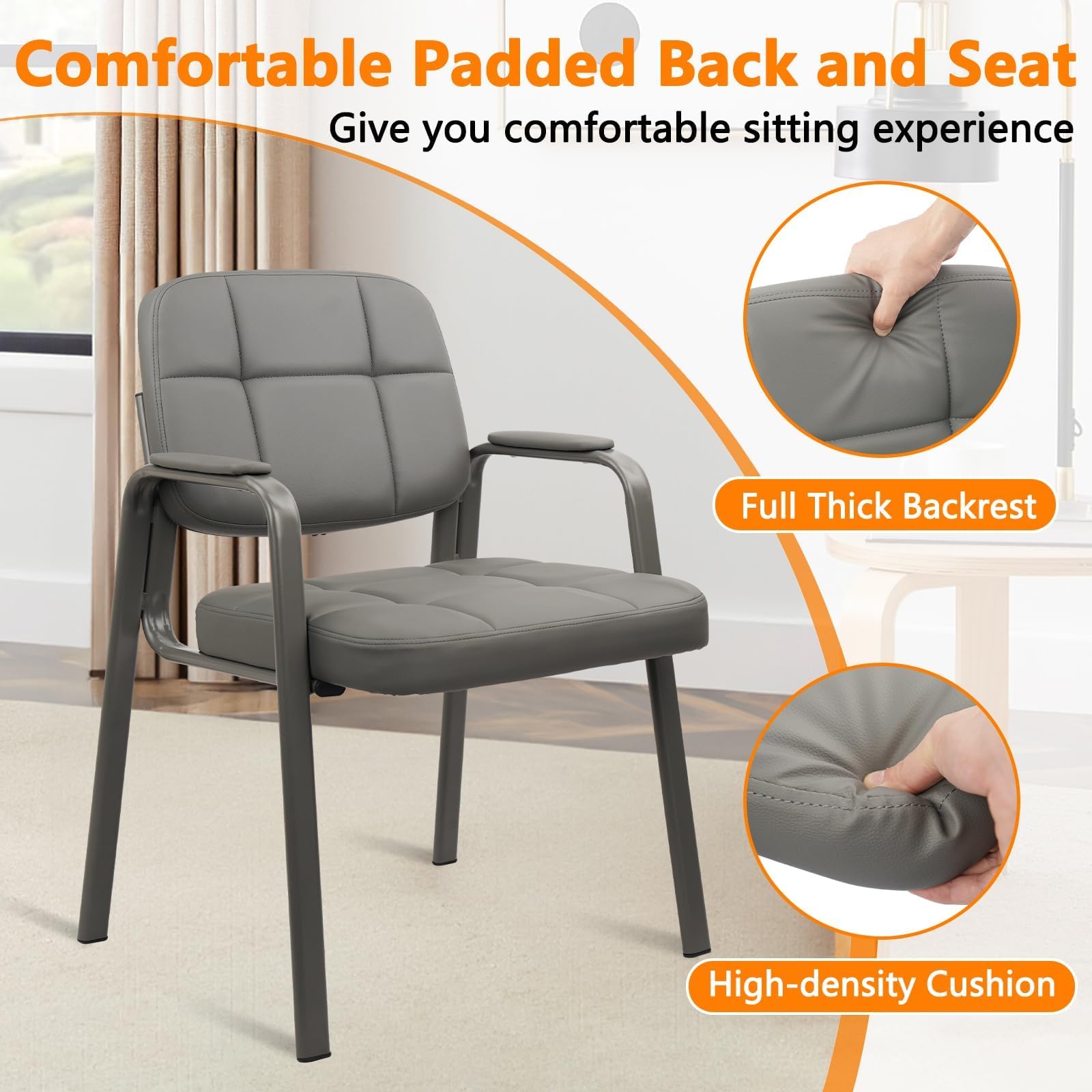 6 Pack, Waiting Room Guest Chair with Bonded Leather Padded Arm Rest for Office Reception and Conference Desk