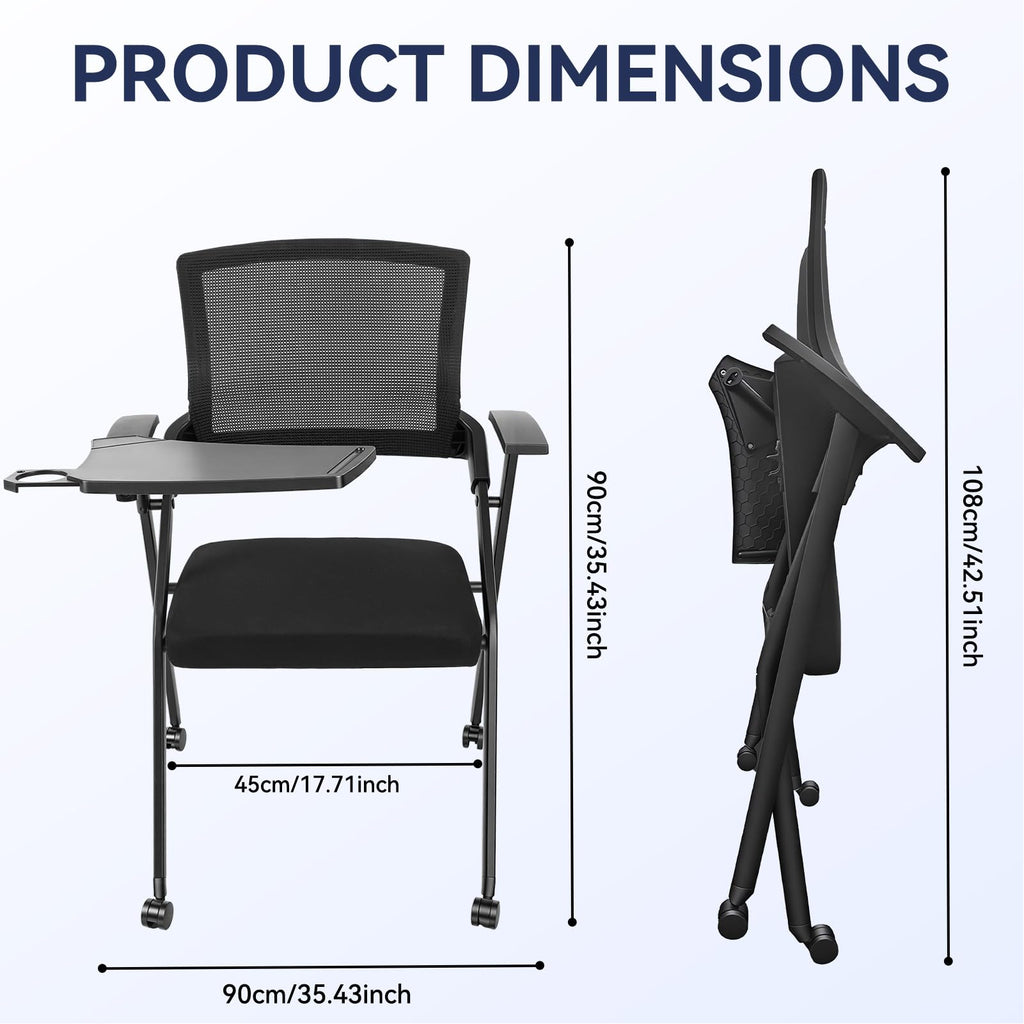Ergonomic Foldable Office Chair with Breathable Mesh Back, Stackable Conference Chair - PU Wheels & Armrest for Guest, Meeting, Reception (Black) (Black-A)