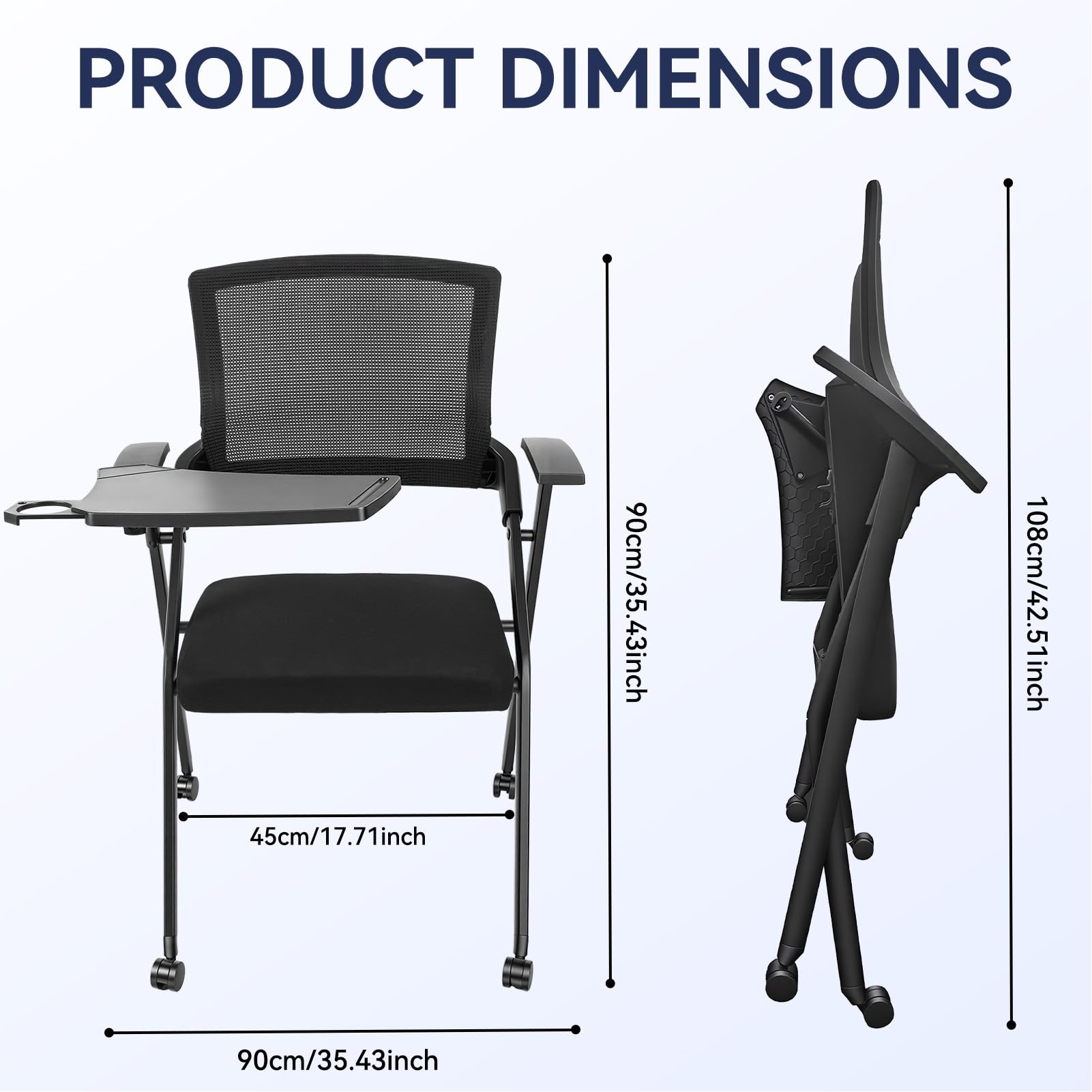 Ergonomic Foldable Office Chair with Breathable Mesh Back, Stackable Conference Chair - PU Wheels & Armrest for Guest, Meeting, Reception (Black) (Black-A)