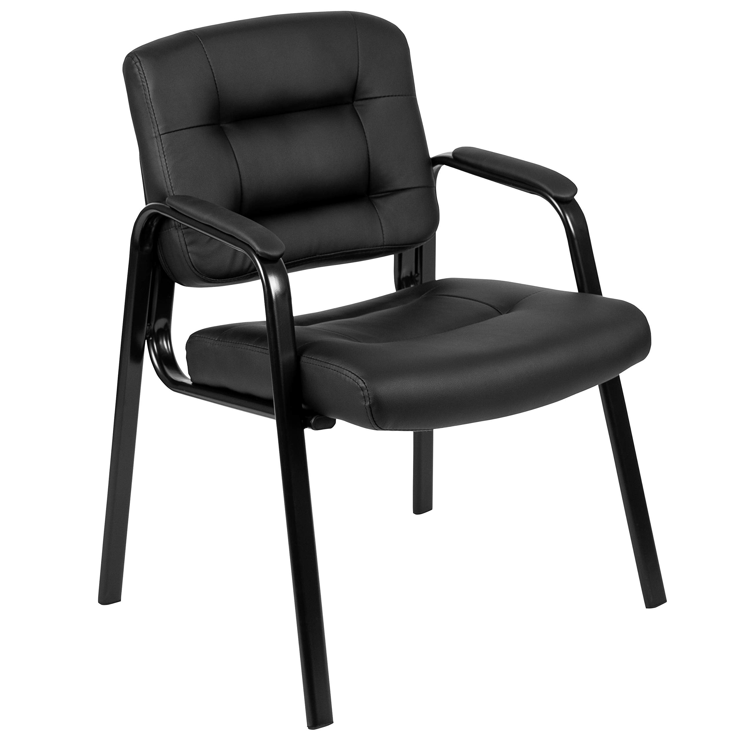 LeatherSoft Executive Reception Chair, Modern Tufted Lounge Chair for Living Room or Office, Black