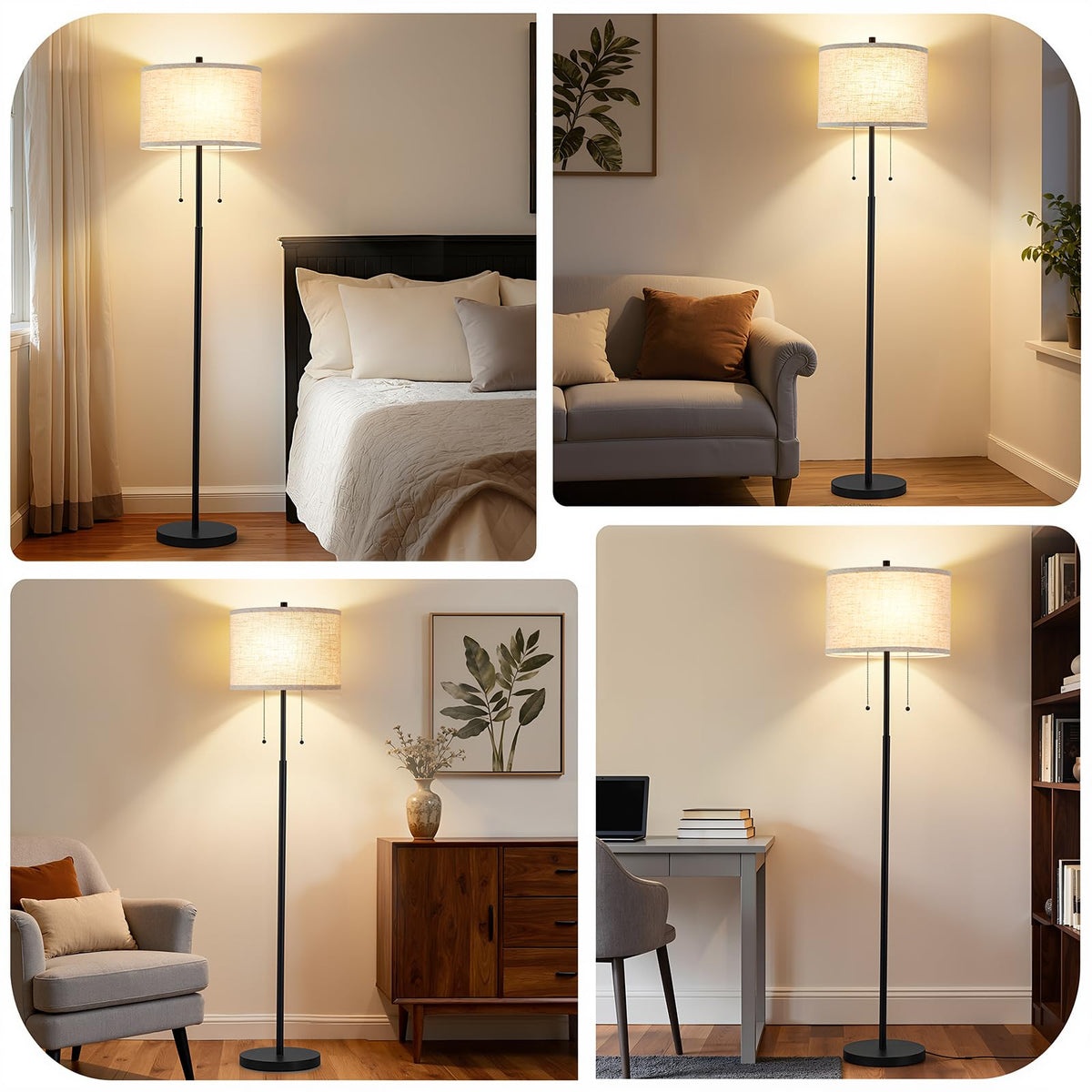 Black Floor Lamp, 62" Standing Lamp for Living Room with Lampshade