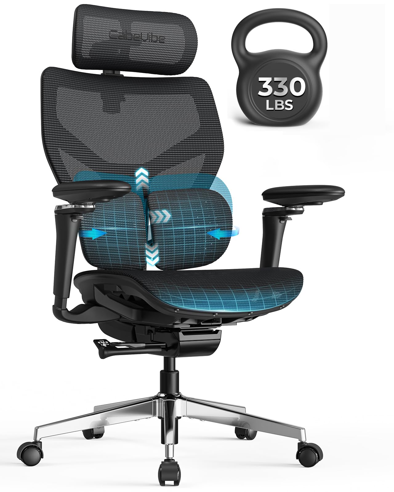 Ergonomic Office Chair with Adaptive Lumbar Support - Over 10 Hours Comfortable, Mesh Big and Tall Home Desk Chair with 4D Headrest, 630° Armrst, Seat Depth Adjustable