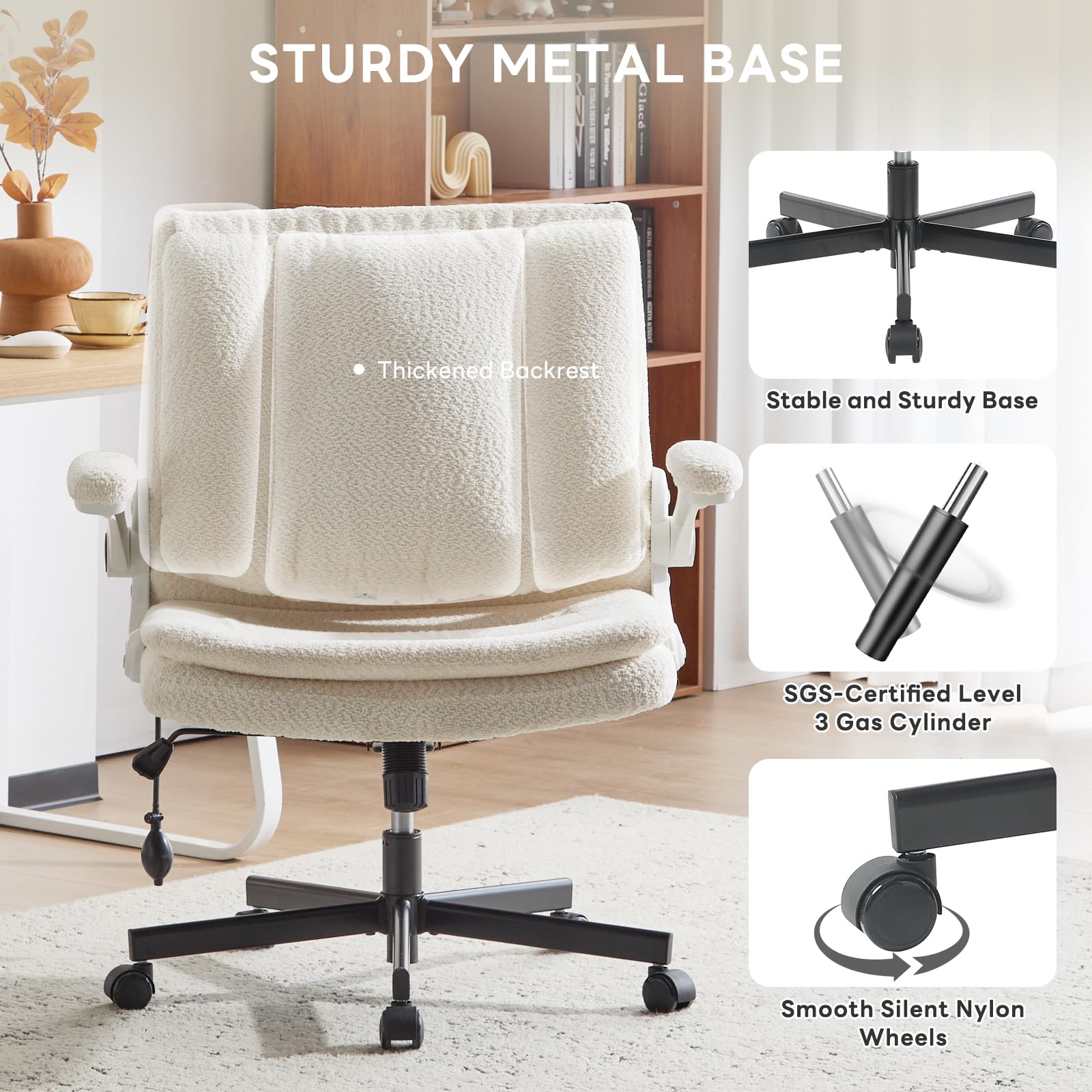 Criss Cross Office Chair with 2 in 1 Inflatable Flip-up Back, Ergonomic Wide Seat Desk Chair with Adjustable Arms and Wheels, Cross Legged Office Chair for Home & Office, Beige