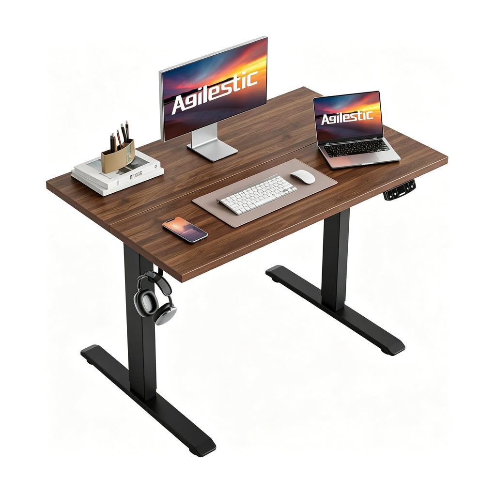 Electric Height Adjustable Standing Desk, 48 Inch, Dark Walnut